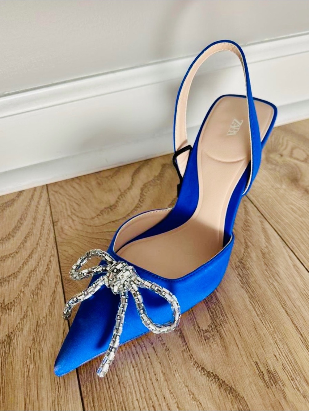 Zara Cobalt Blue Crystal Bow Slingback Heels | EU 37 | US 6.5 | NWT - Picture 6 of 9